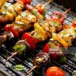 Grilled skewers of vegetatbles and various meat